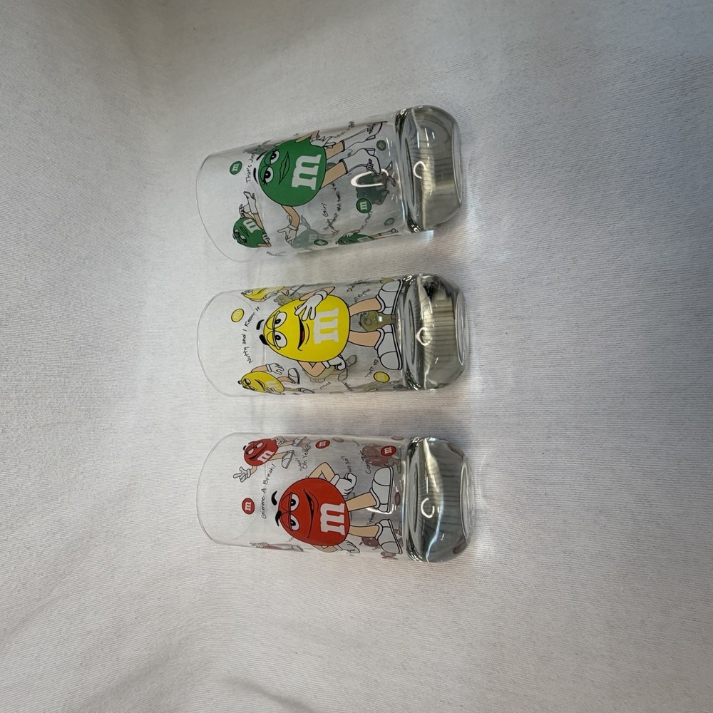 M&M Drinking Glasses Mars Green Yellow Red Retro Vintage Candy - Lot Of 3 - Picture 5 of 7